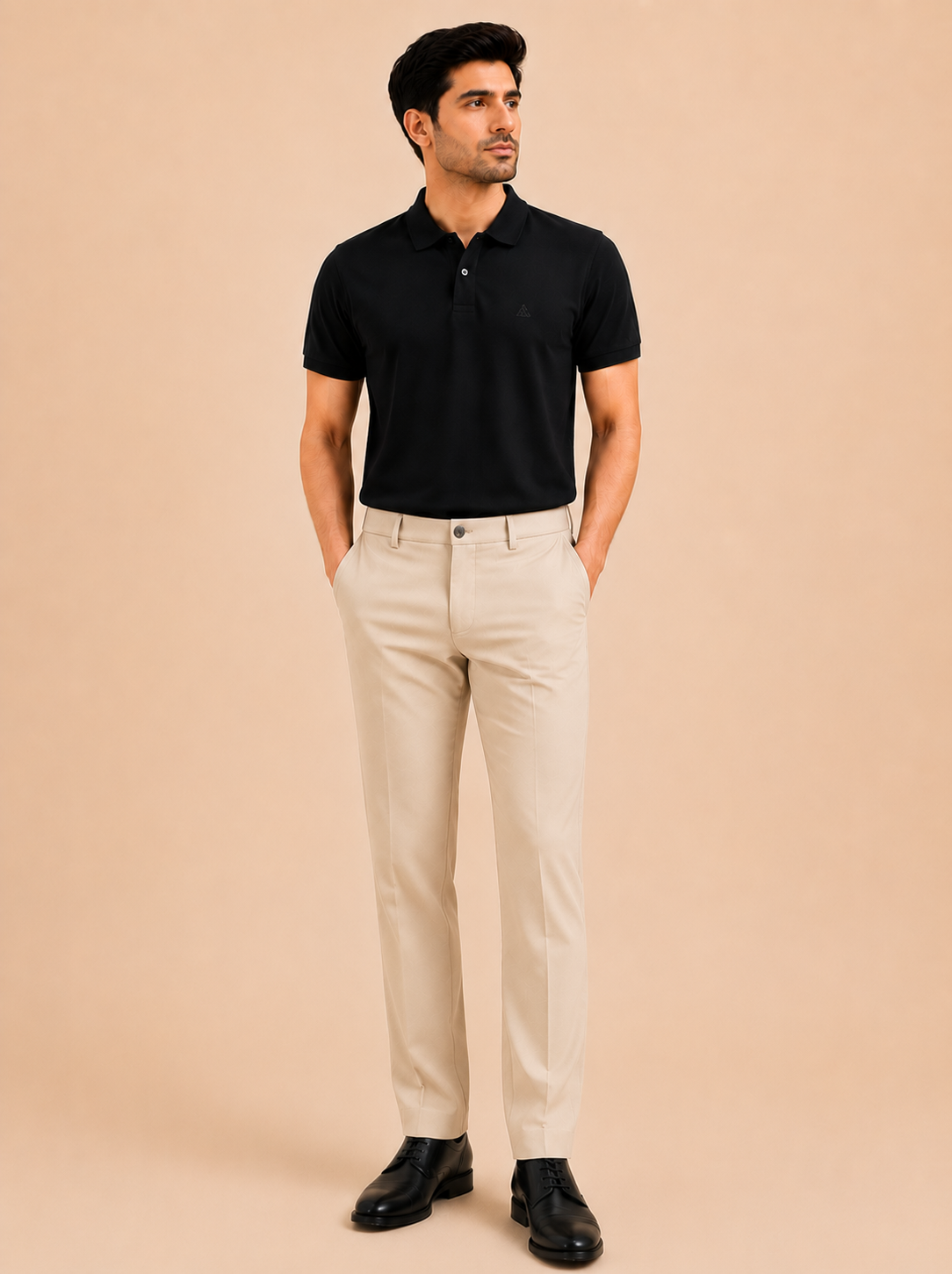 Otto Men's Beige Cotton Blend Stretch Fit Casual Chino Pant