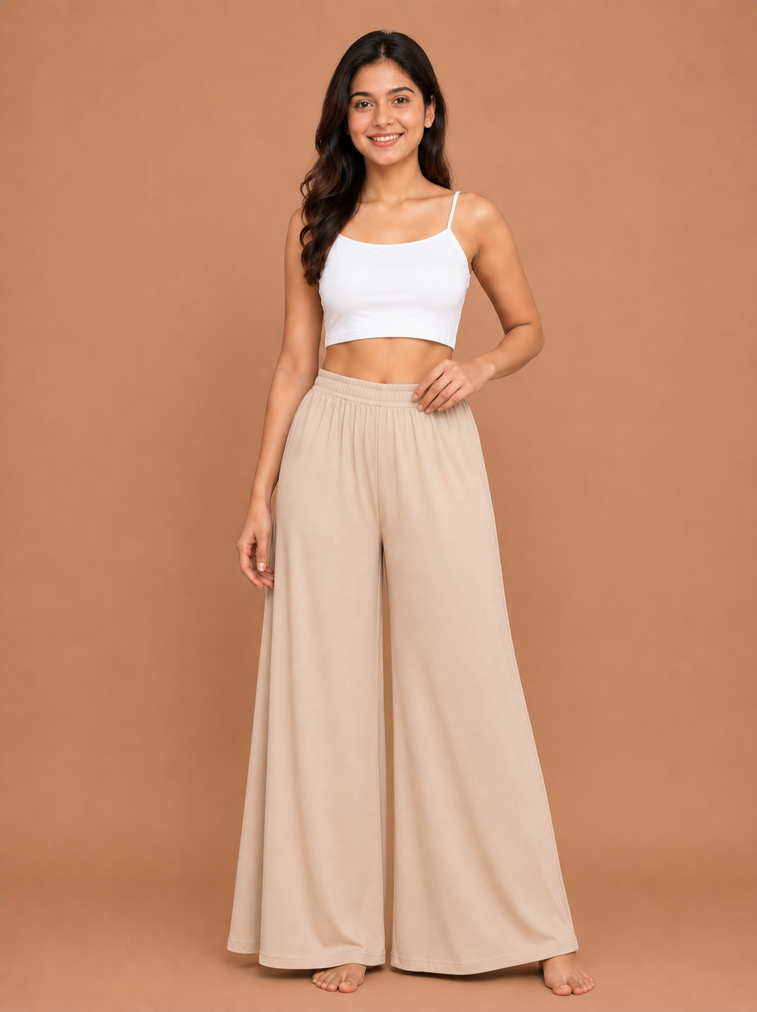 Women's Beige Cotton Palazzo Pant