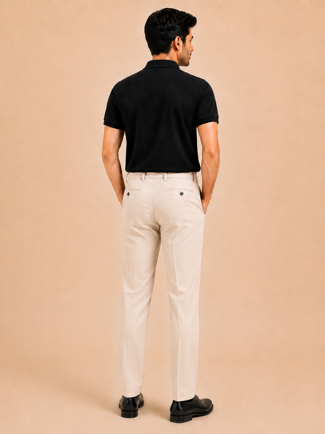 Otto Men's Beige Cotton Blend Stretch Fit Casual Chino Pant