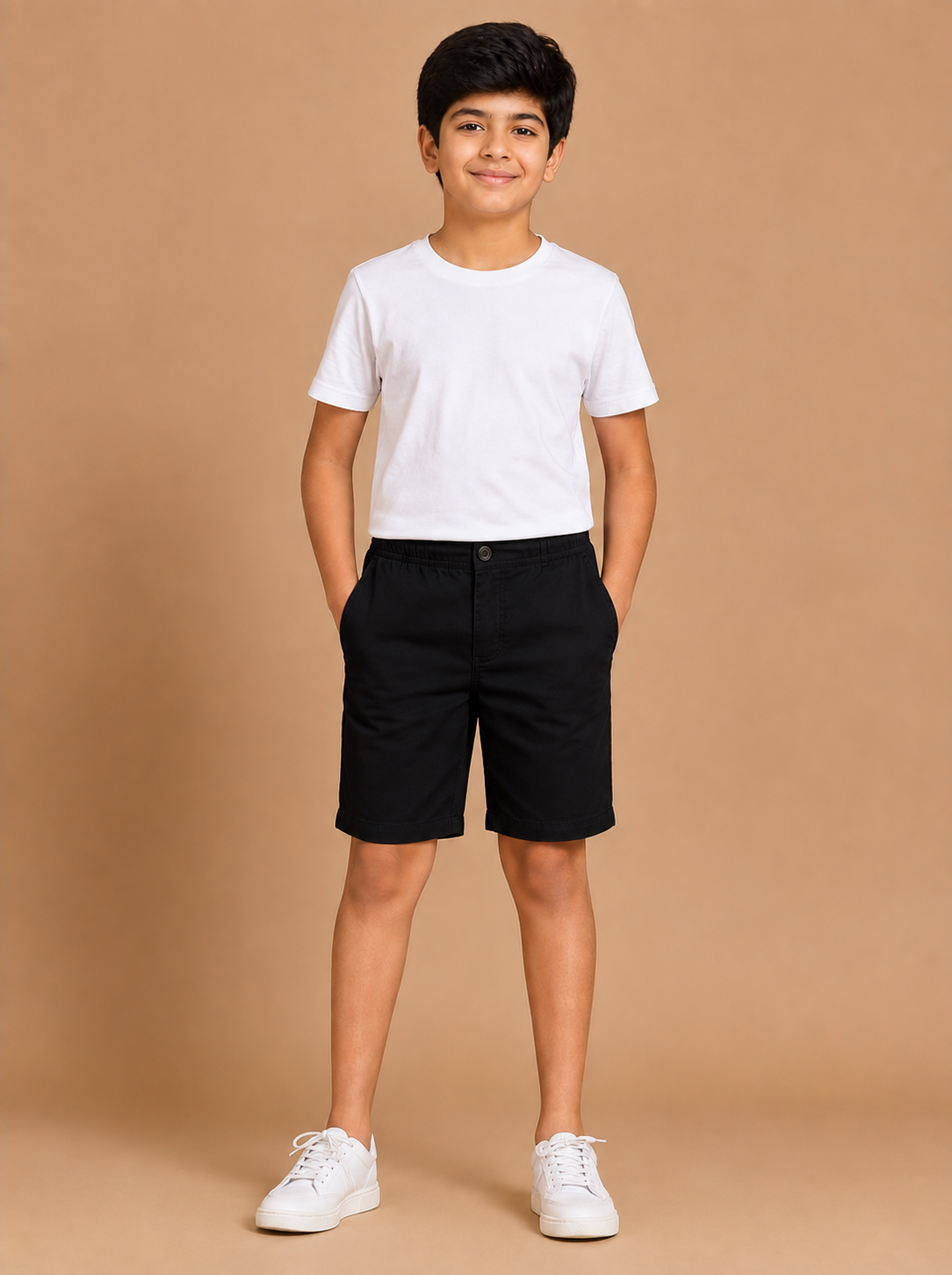 Boys Black Cotton Casual Shorts