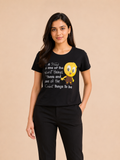 Women's Black Cotton Solid Round Neck T-Shirt