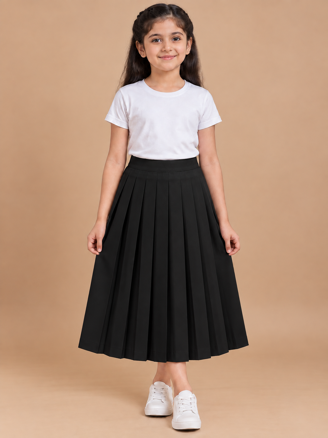 Girls Black Pleated Regular Fit Casual Skirt