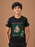 Boys Black Cotton Round Neck Printed T-Shirt