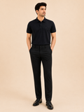 Otto Men's Black Cotton Blend Slim Fit Formal Pant