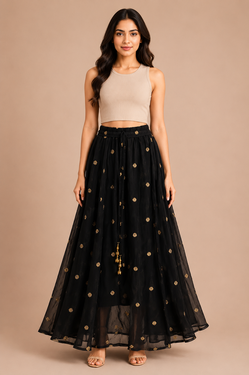 Women's Black Maxi Western Skirt