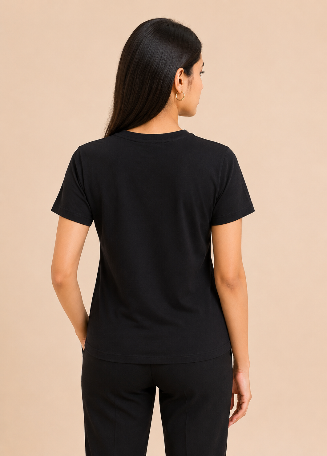 Women's Black Cotton Solid Round Neck T-Shirt