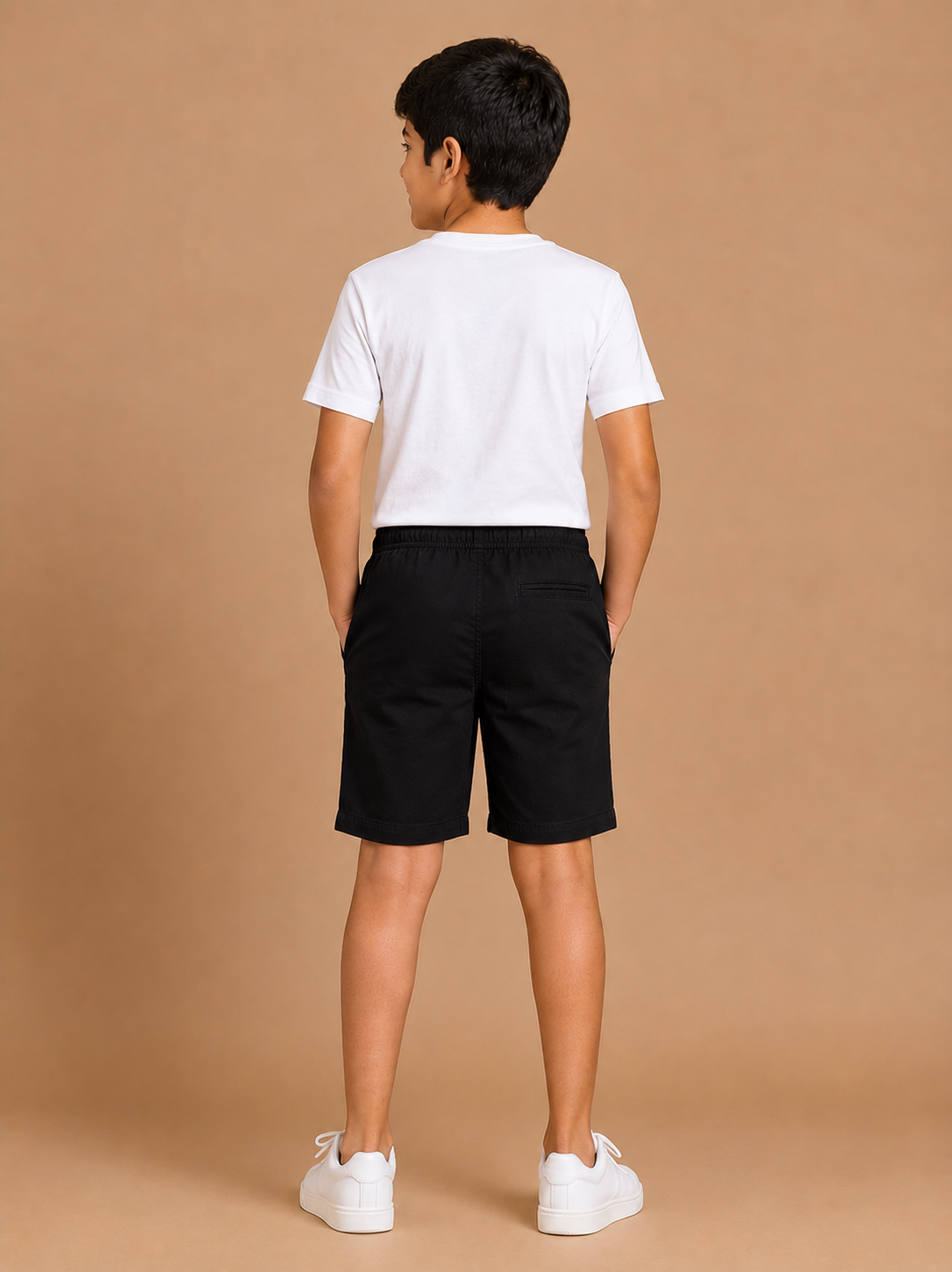 Boys Black Cotton Casual Shorts