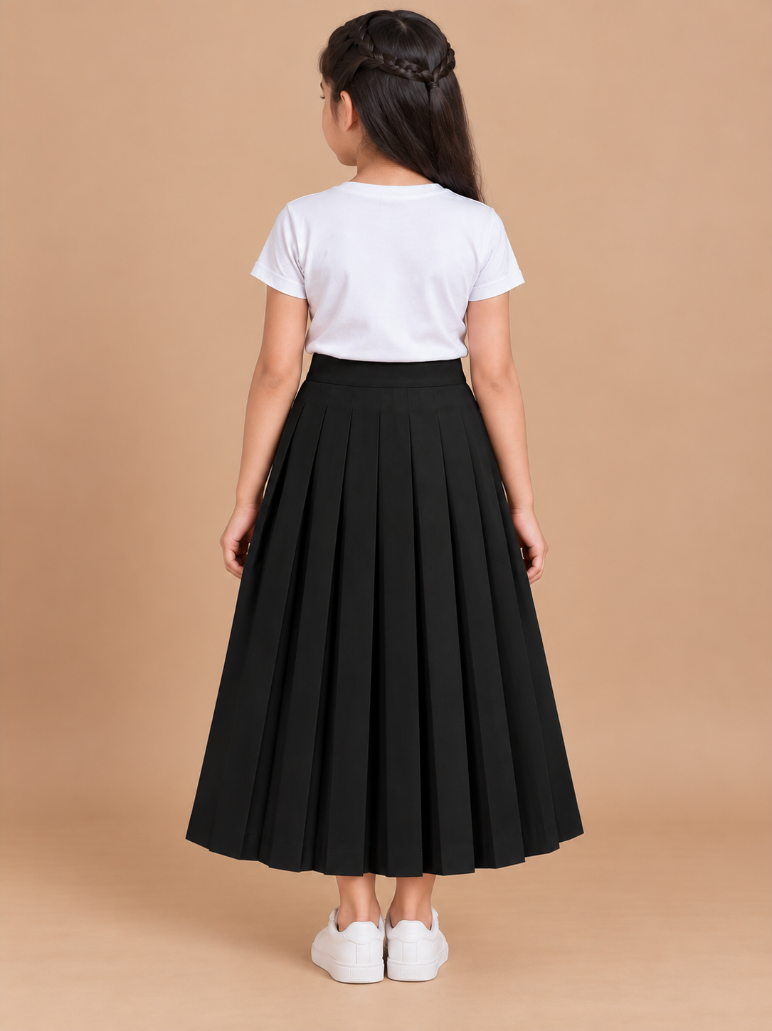 Girls Black Pleated Regular Fit Casual Skirt