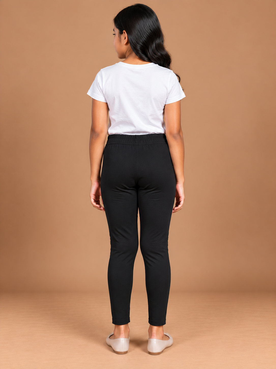 Girls Black Cotton Ankle Leggings
