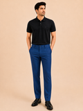 Otto Men's Blue Cotton Blend Slim Fit Formal Pant