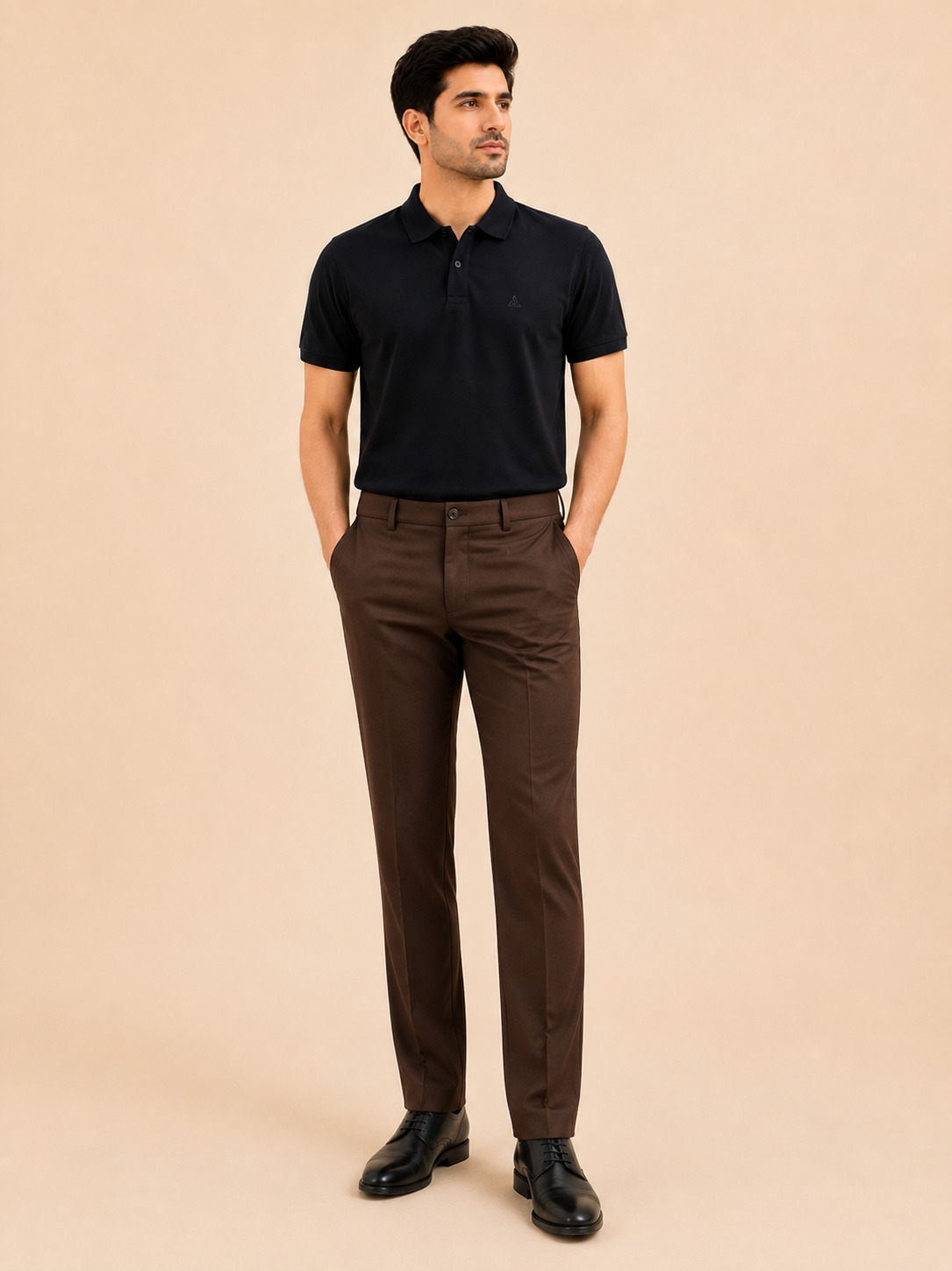 Otto Men's Brown Cotton Blend Slim Fit Formal Pant