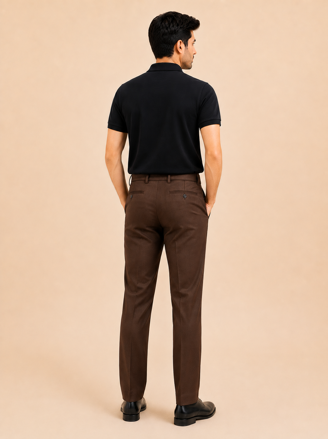 Otto Men's Brown Cotton Blend Slim Fit Formal Pant