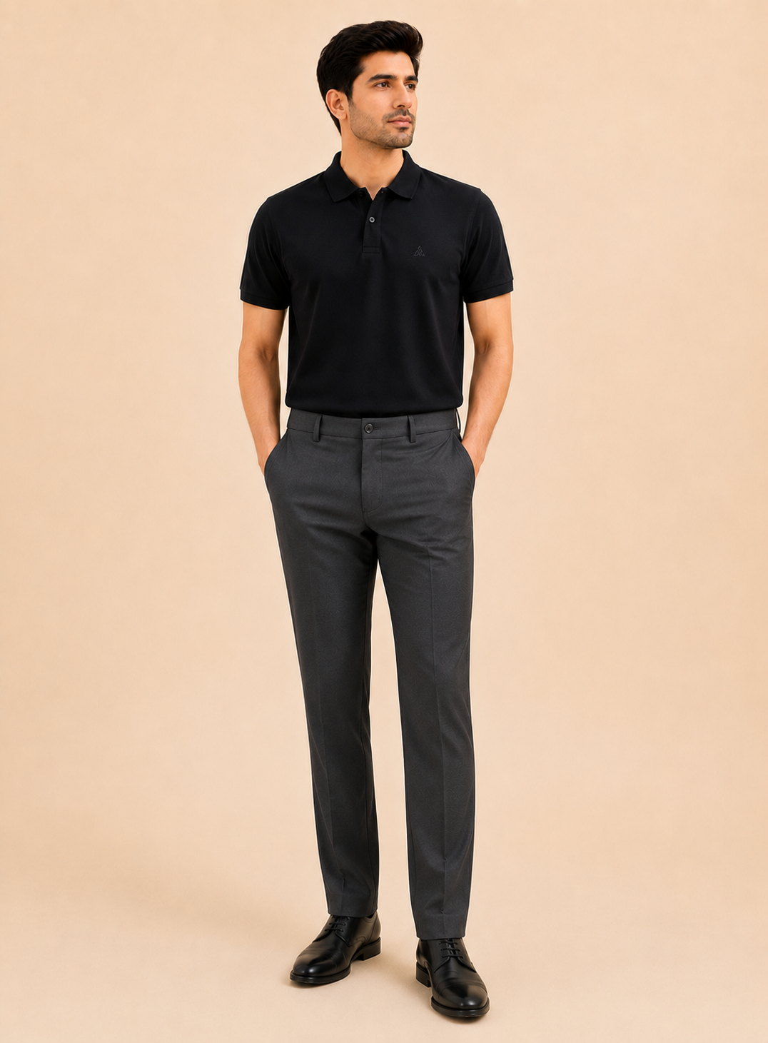 Otto Men's Charcoal Grey Cotton Blend Slim Fit Formal Pant