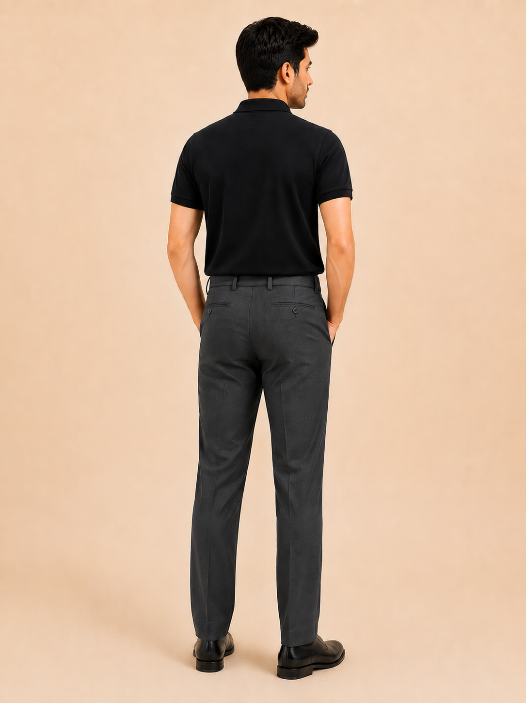 Otto Men's Charcoal Grey Cotton Blend Slim Fit Formal Pant