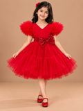 Girls Red Printed Short Casual Frock