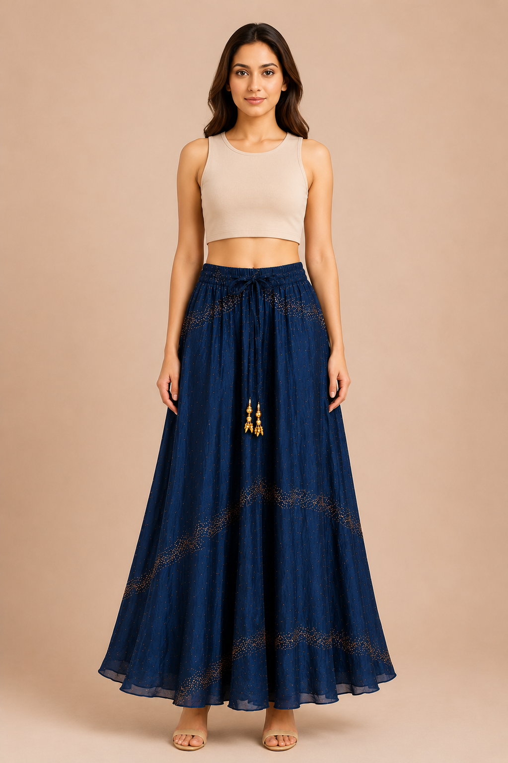 Women's Denim Blue Maxi Western Skirt
