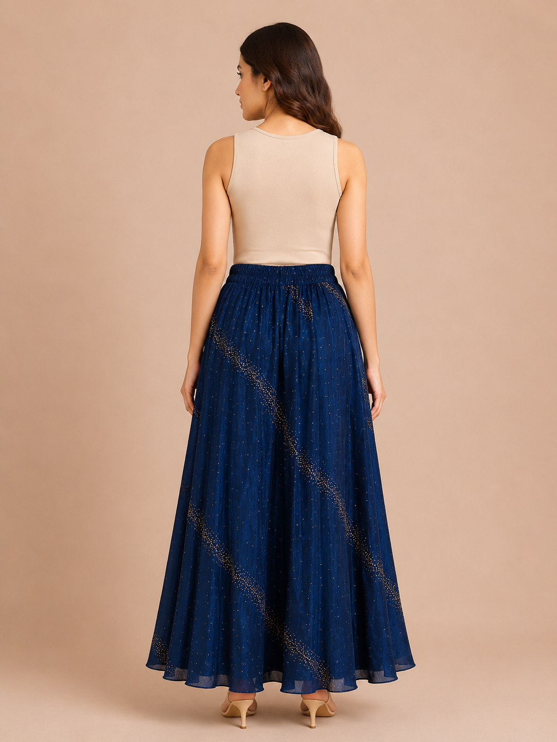 Women's Denim Blue Maxi Western Skirt