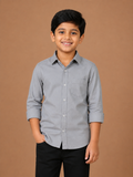 Boys Grey Cotton Casual Full Sleeve Shirt