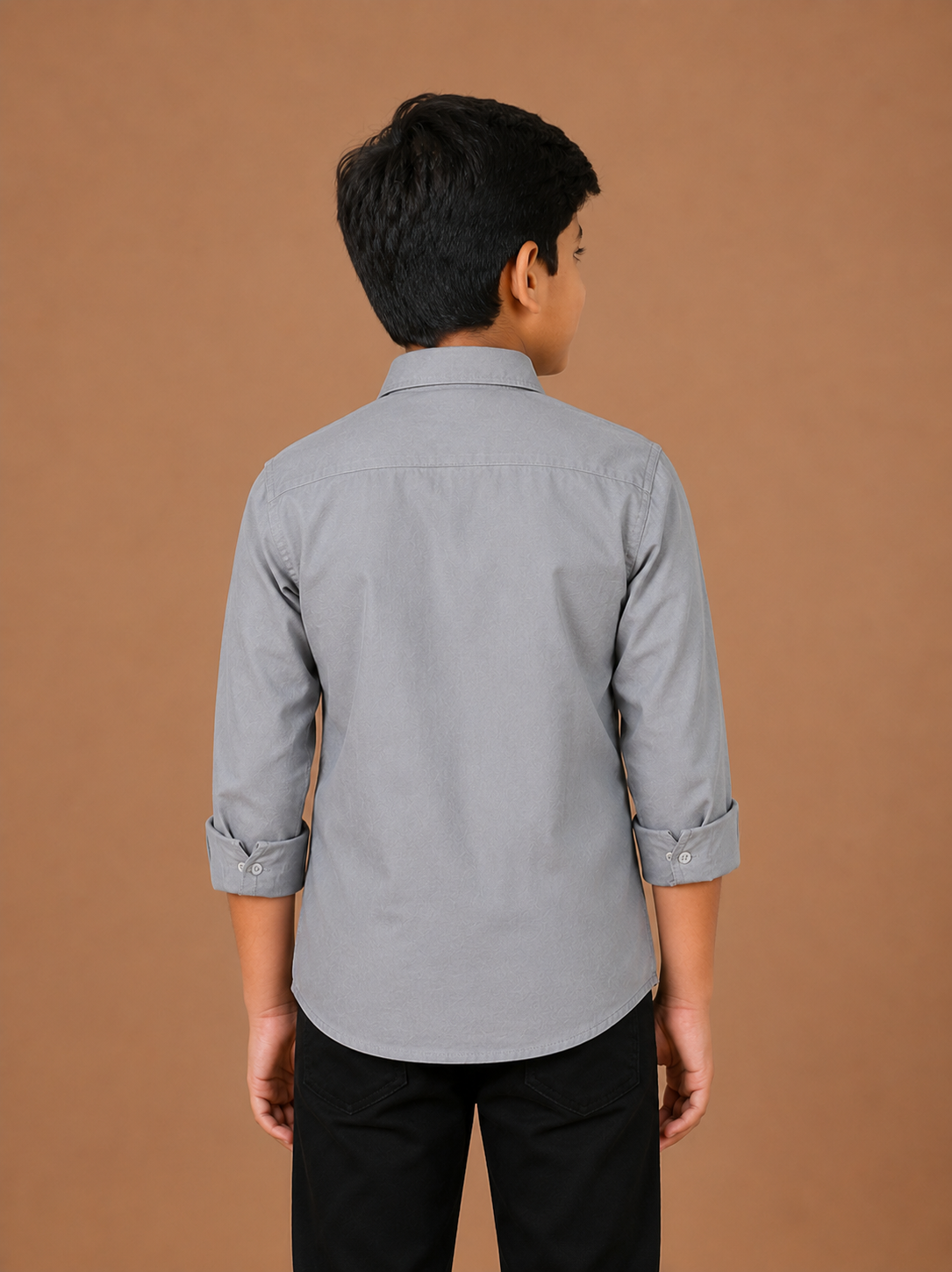 Boys Grey Cotton Casual Full Sleeve Shirt
