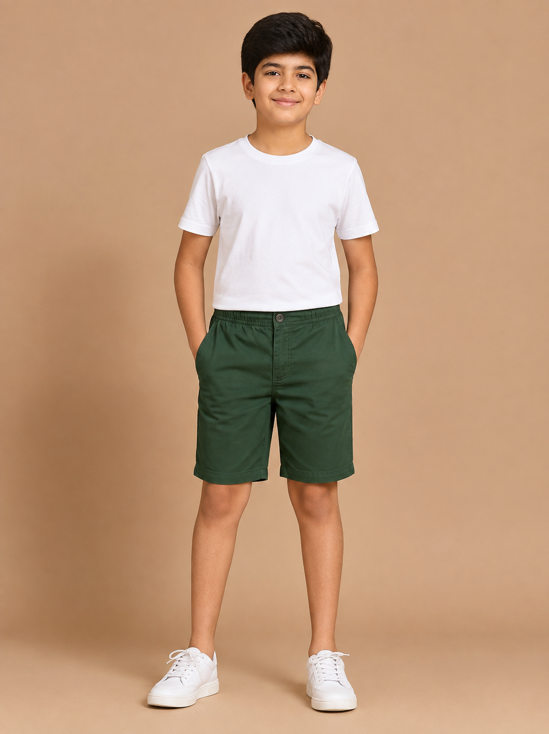Boys Green Cotton Casual Shorts