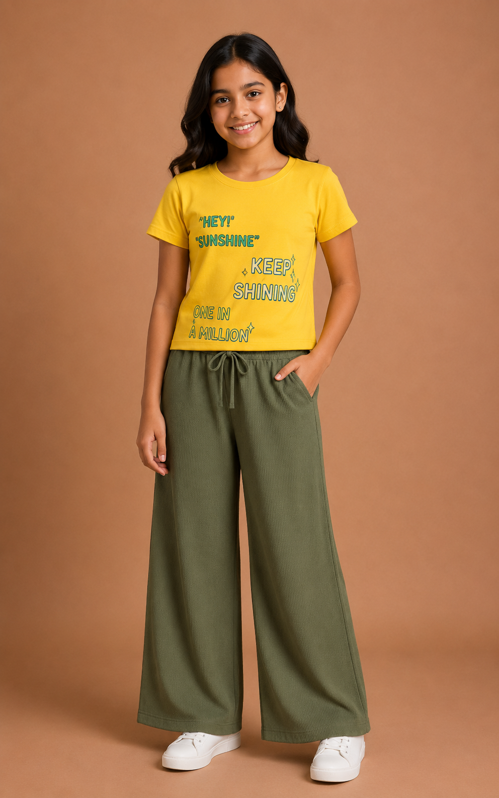 Girls Green Cotton Relaxed Fit Palazzo Pant