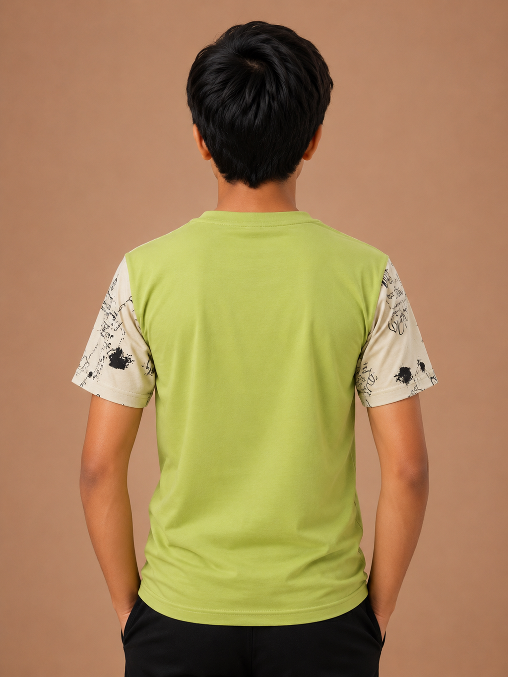 Boys Green Cotton Round Neck Printed T-Shirt