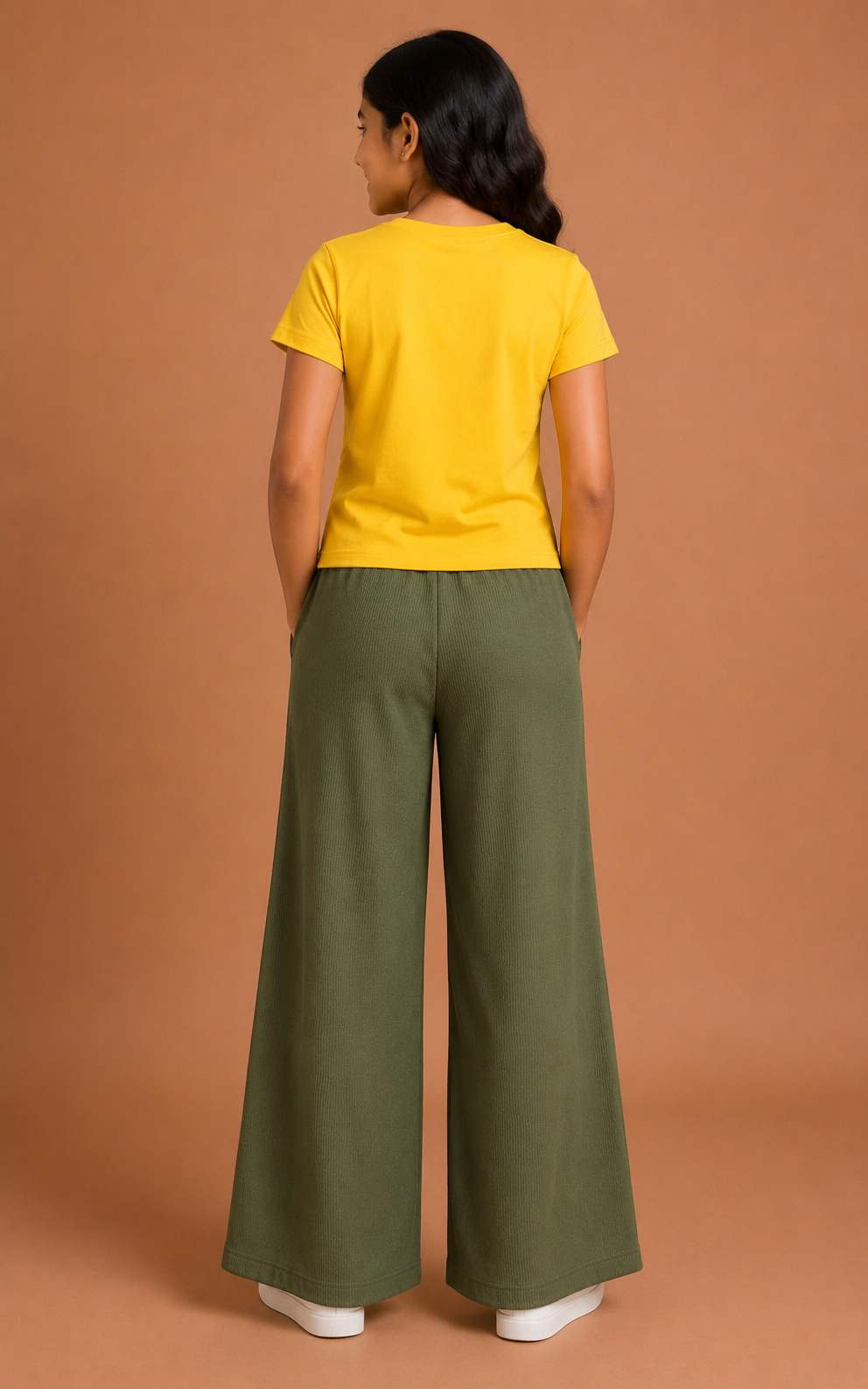 Girls Green Cotton Relaxed Fit Palazzo Pant