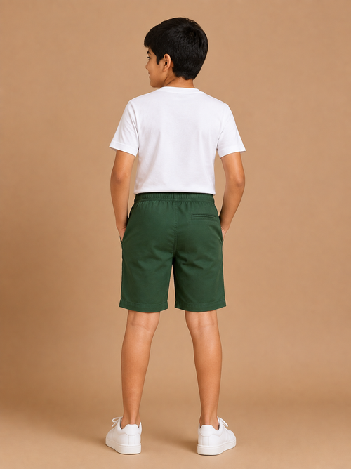 Boys Green Cotton Casual Shorts