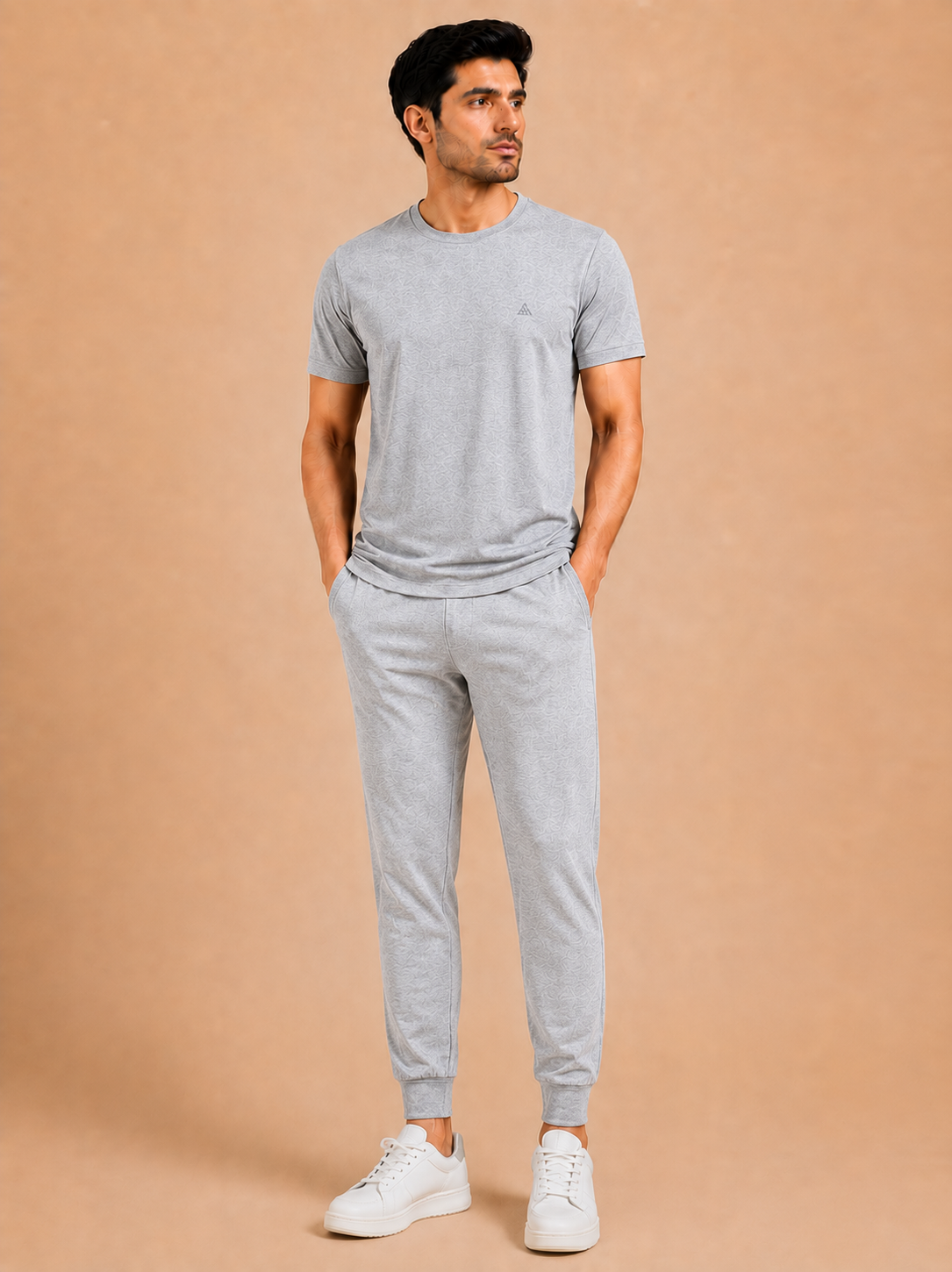 Otto Men's Grey Melange Sportswear Jogger & T-Shirt Set