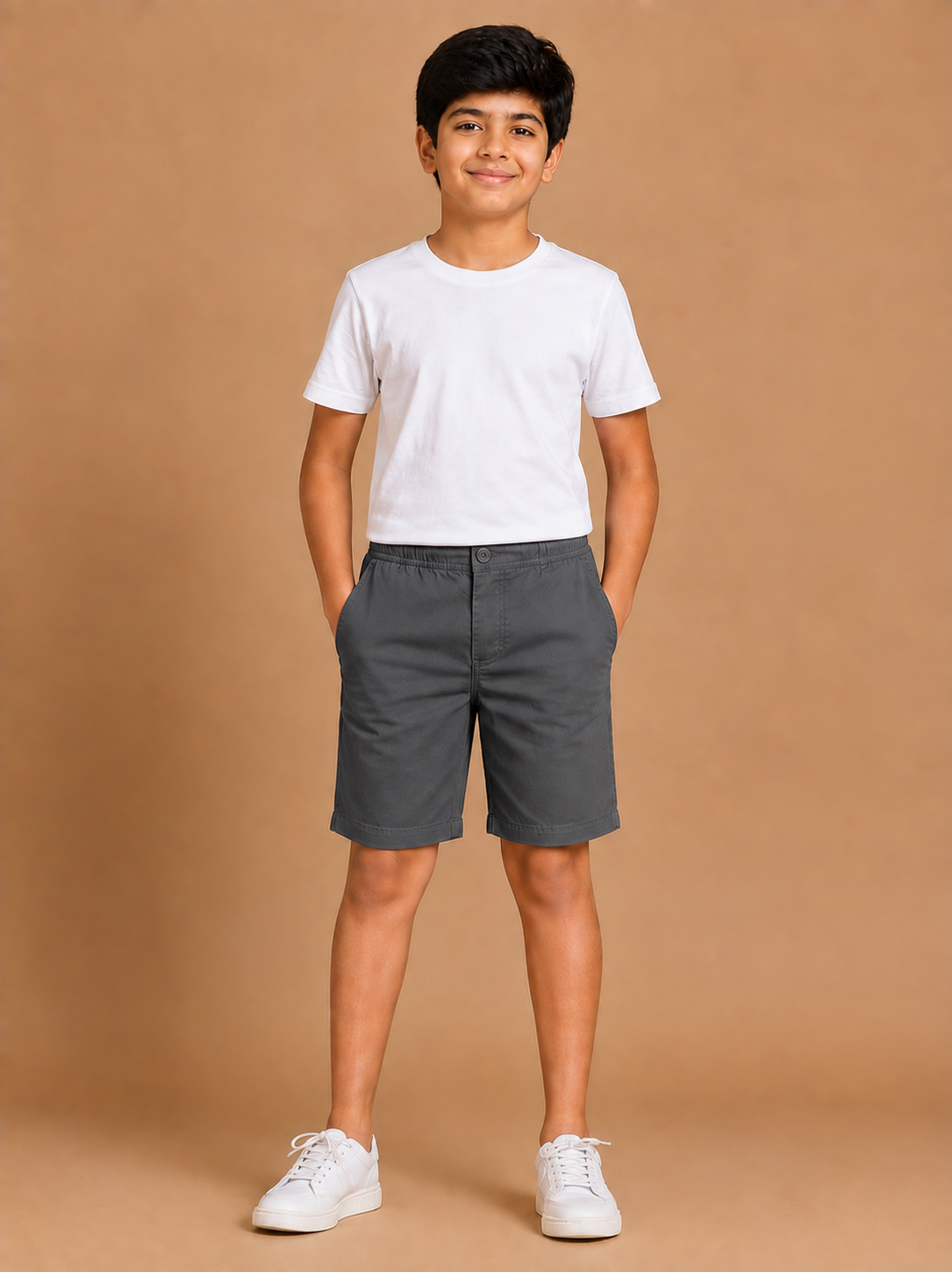 Boys Grey Cotton Casual Shorts