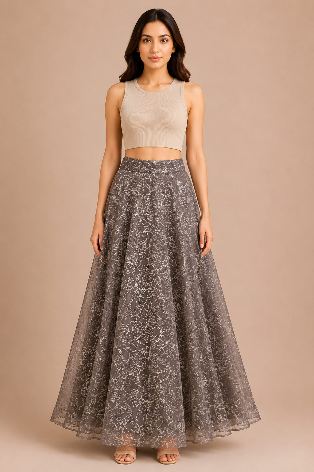 Women's Grey Maxi Western Skirt