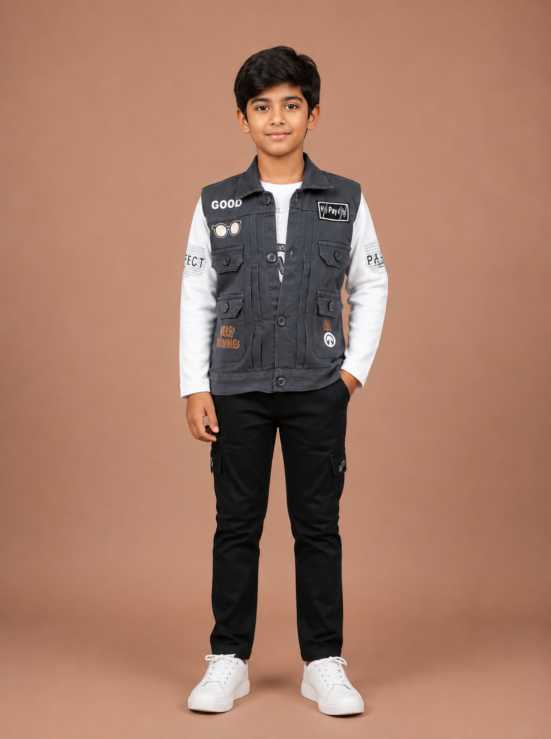 Boys Grey 3-Piece Casual Blazer Set