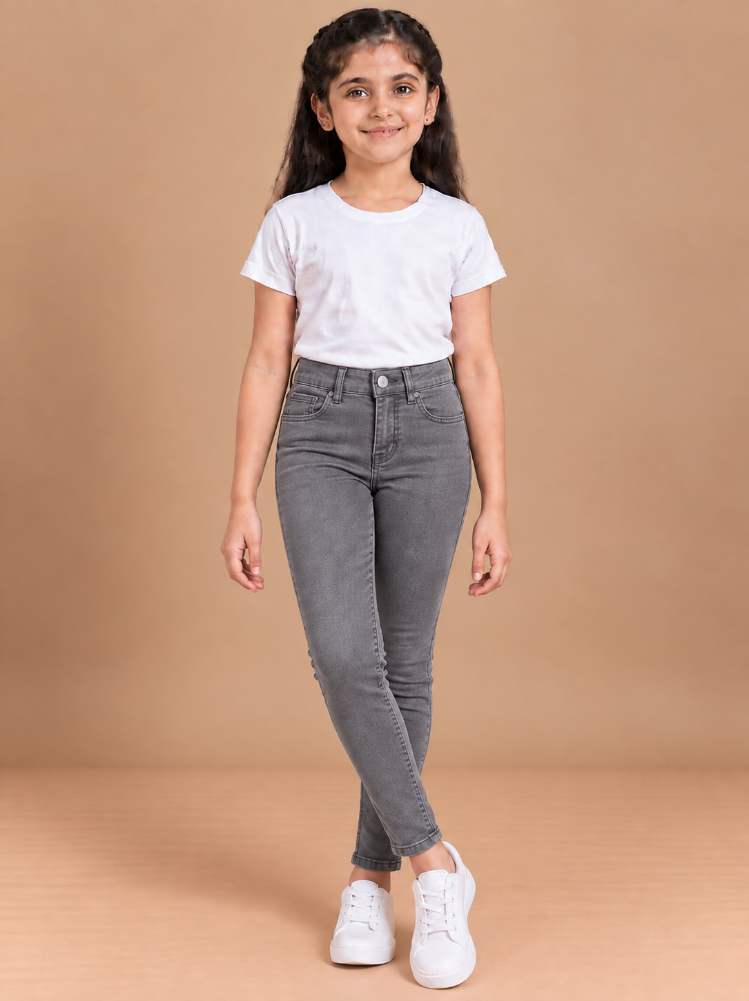 Girls Grey Slim Fit Denim Jeans