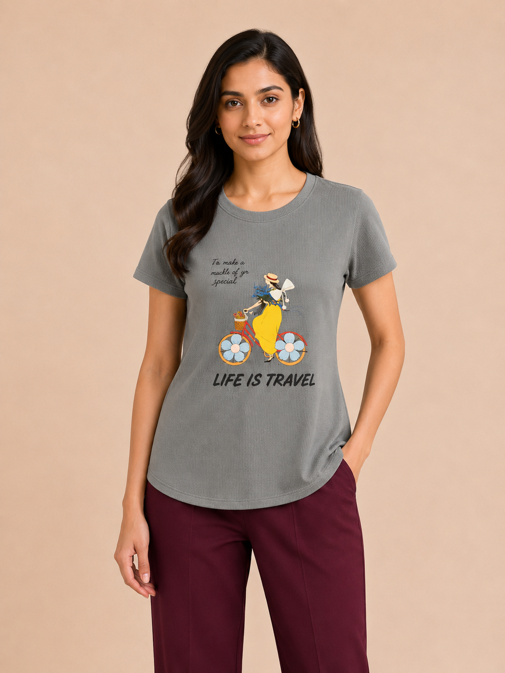 Women's Grey Cotton Solid Round Neck T-Shirt