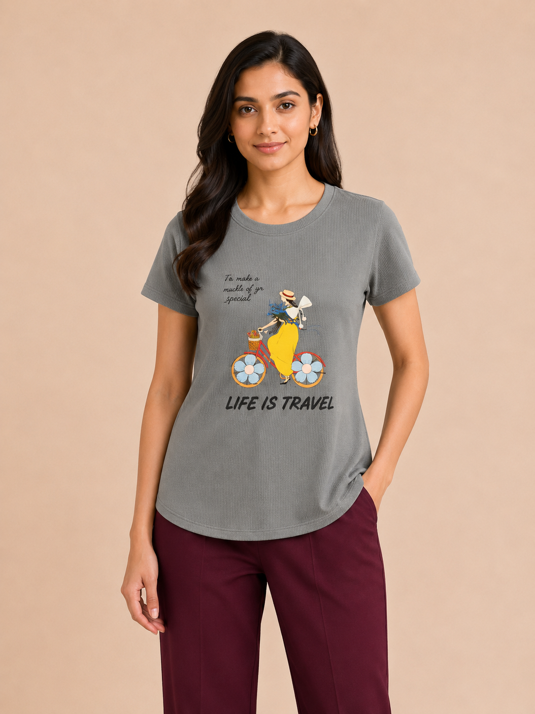 Women's Grey Cotton Solid Round Neck T-Shirt