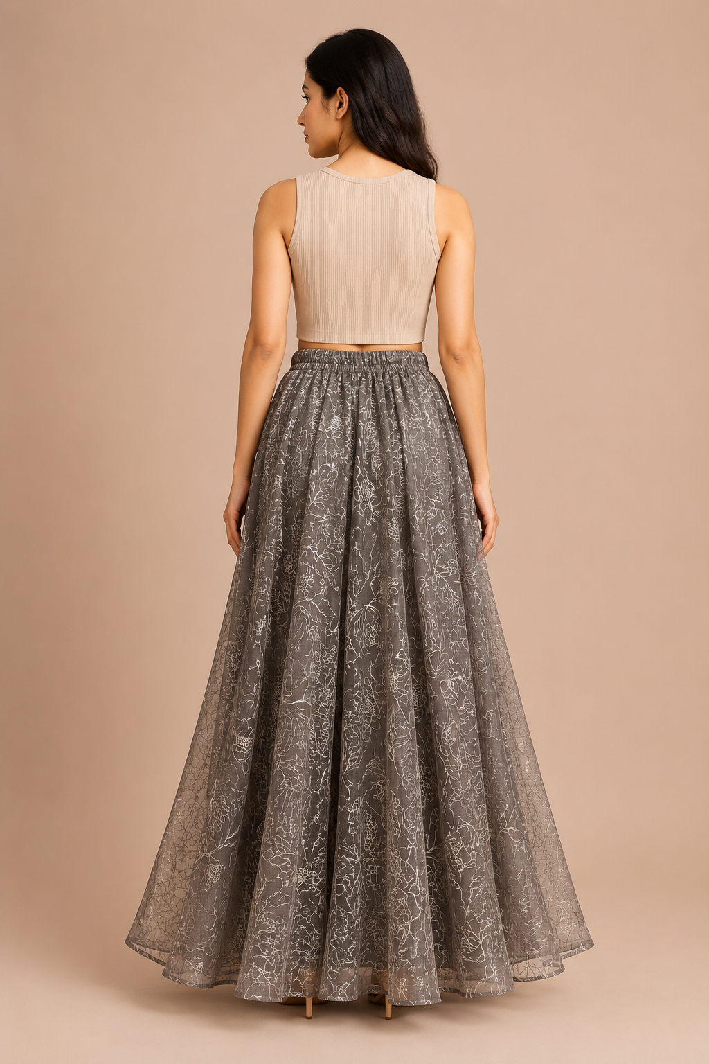 Women's Grey Maxi Western Skirt