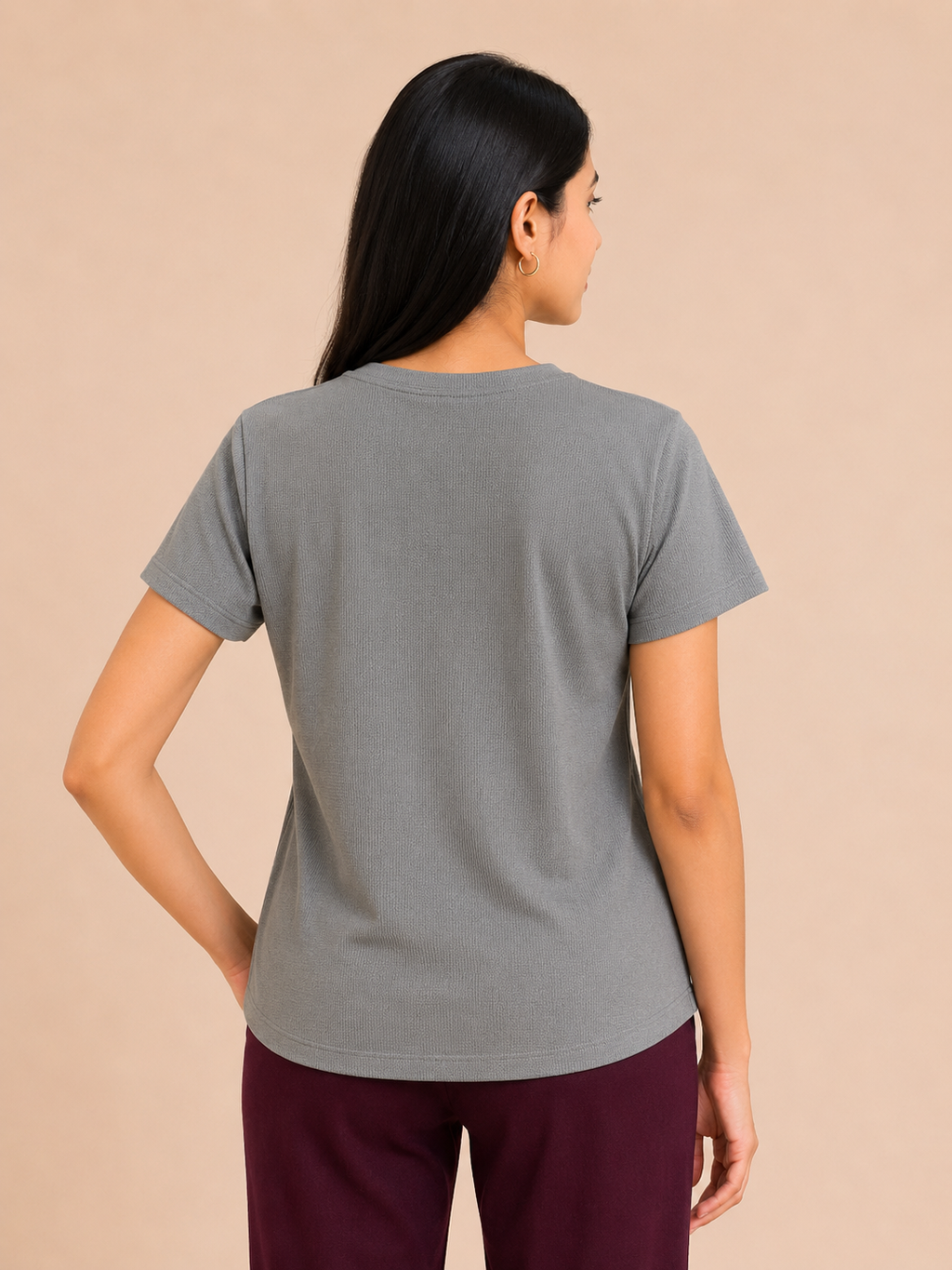 Women's Grey Cotton Solid Round Neck T-Shirt
