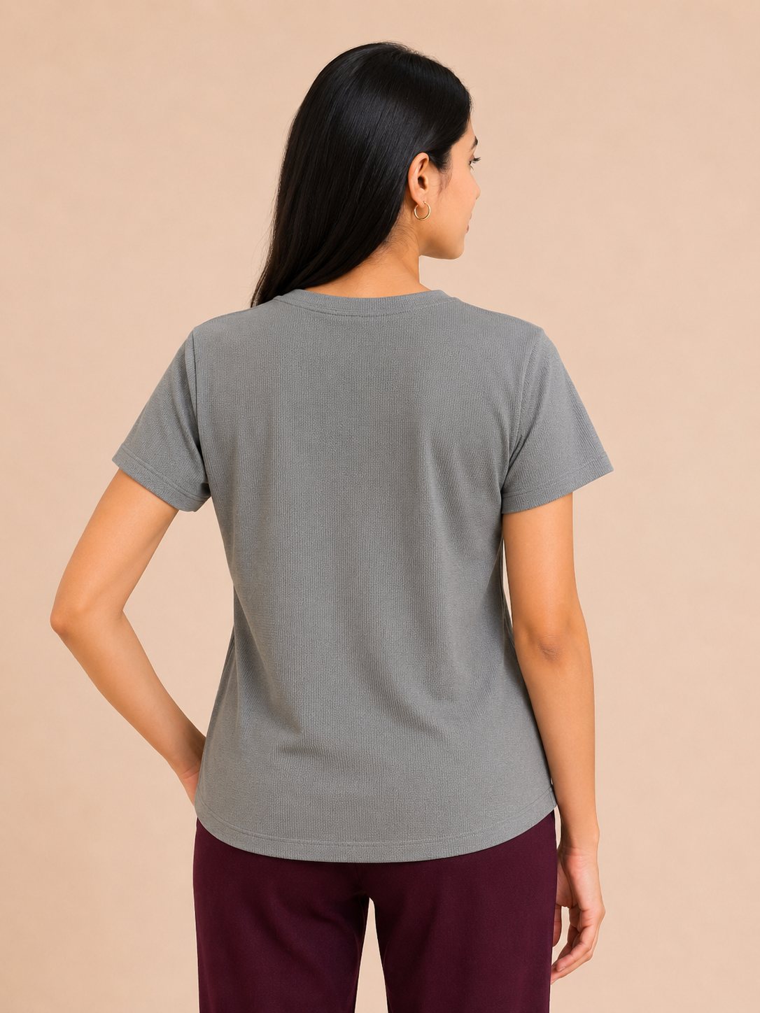 Women's Grey Cotton Solid Round Neck T-Shirt