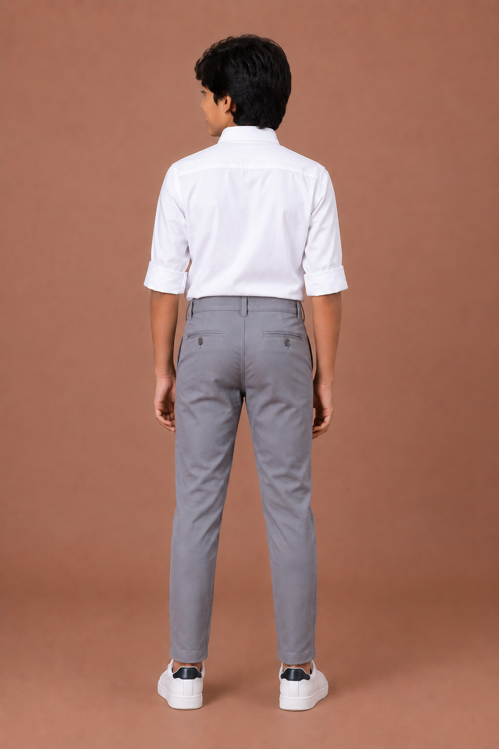 Boys Grey Cotton Casual Pant