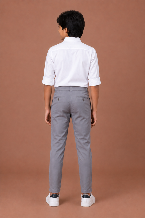 Boys Grey Cotton Casual Pant