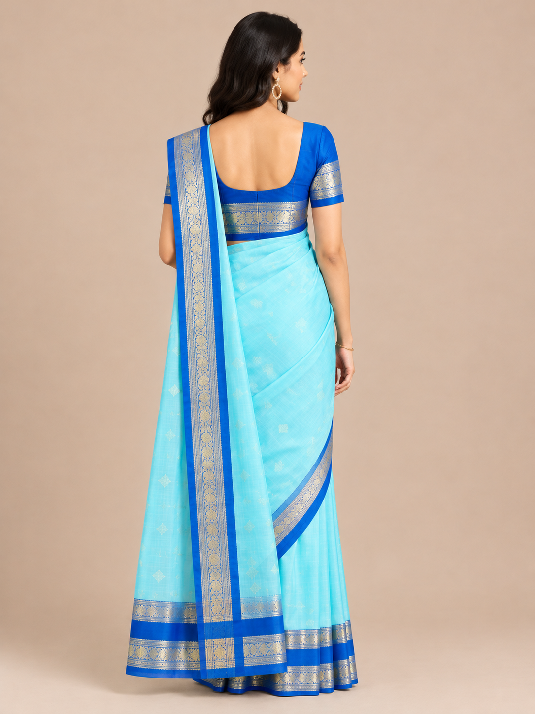 Varnam Sky Blue Rettapatta Peacock Border Soft Silk Saree