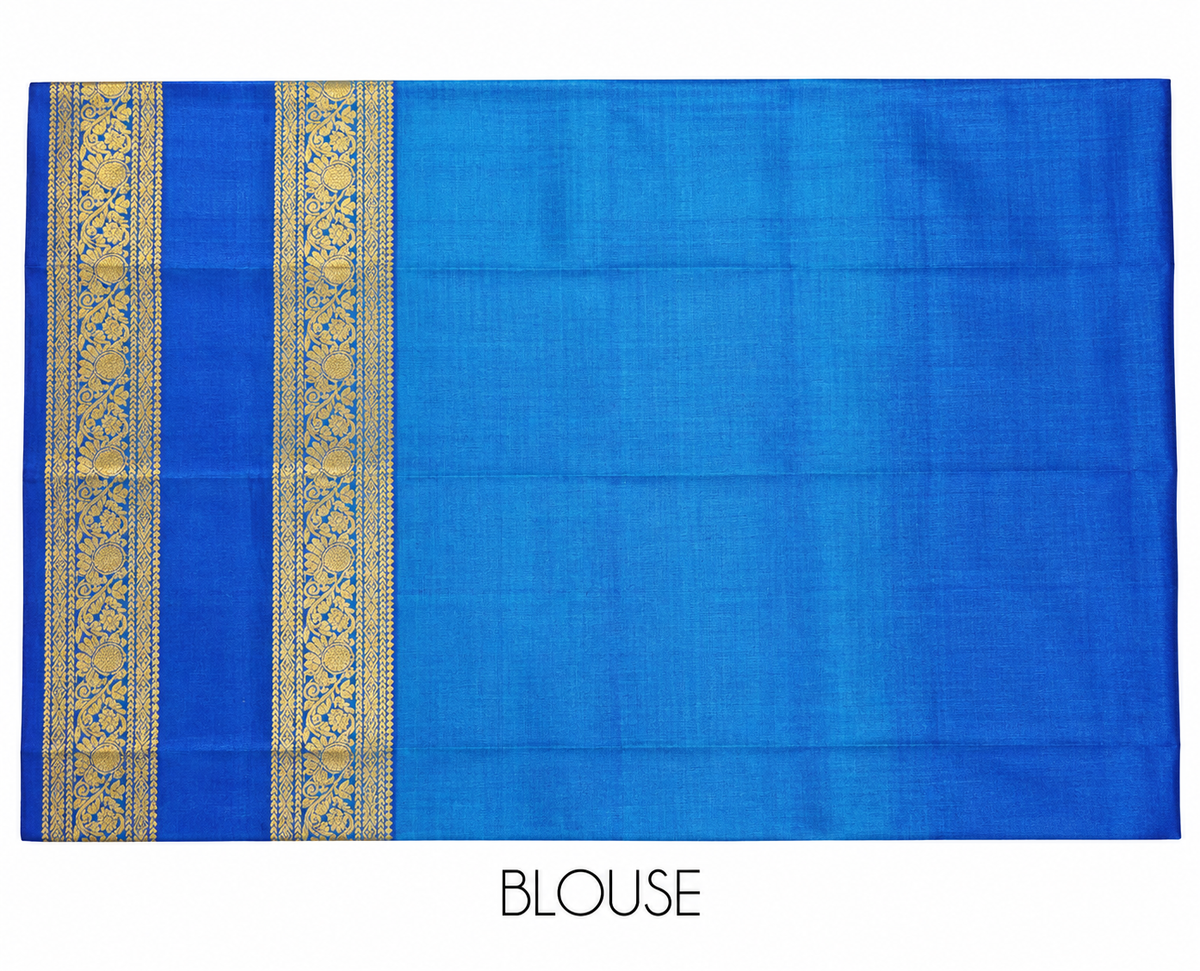 Varnam Sky Blue Rettapatta Peacock Border Soft Silk Saree