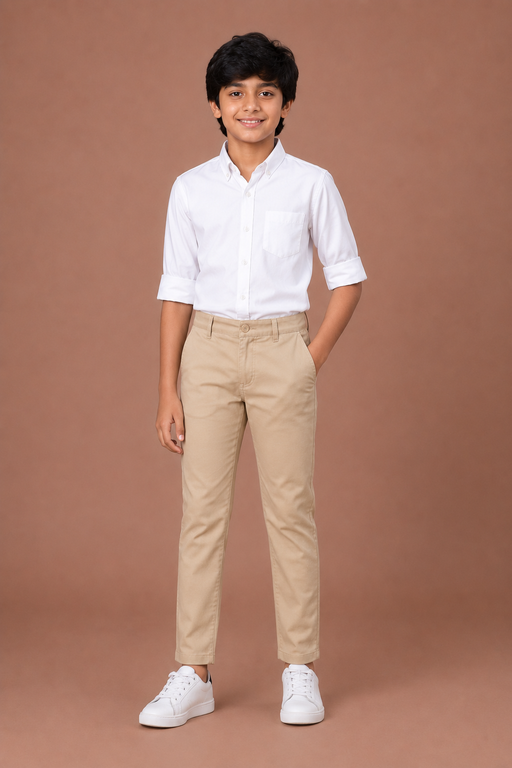 Boys Khaki Cotton Casual Pant