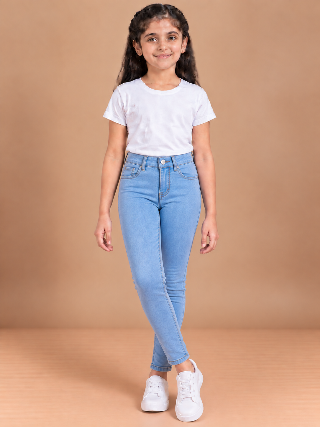 Girls Light Blue Slim Fit Denim Jeans