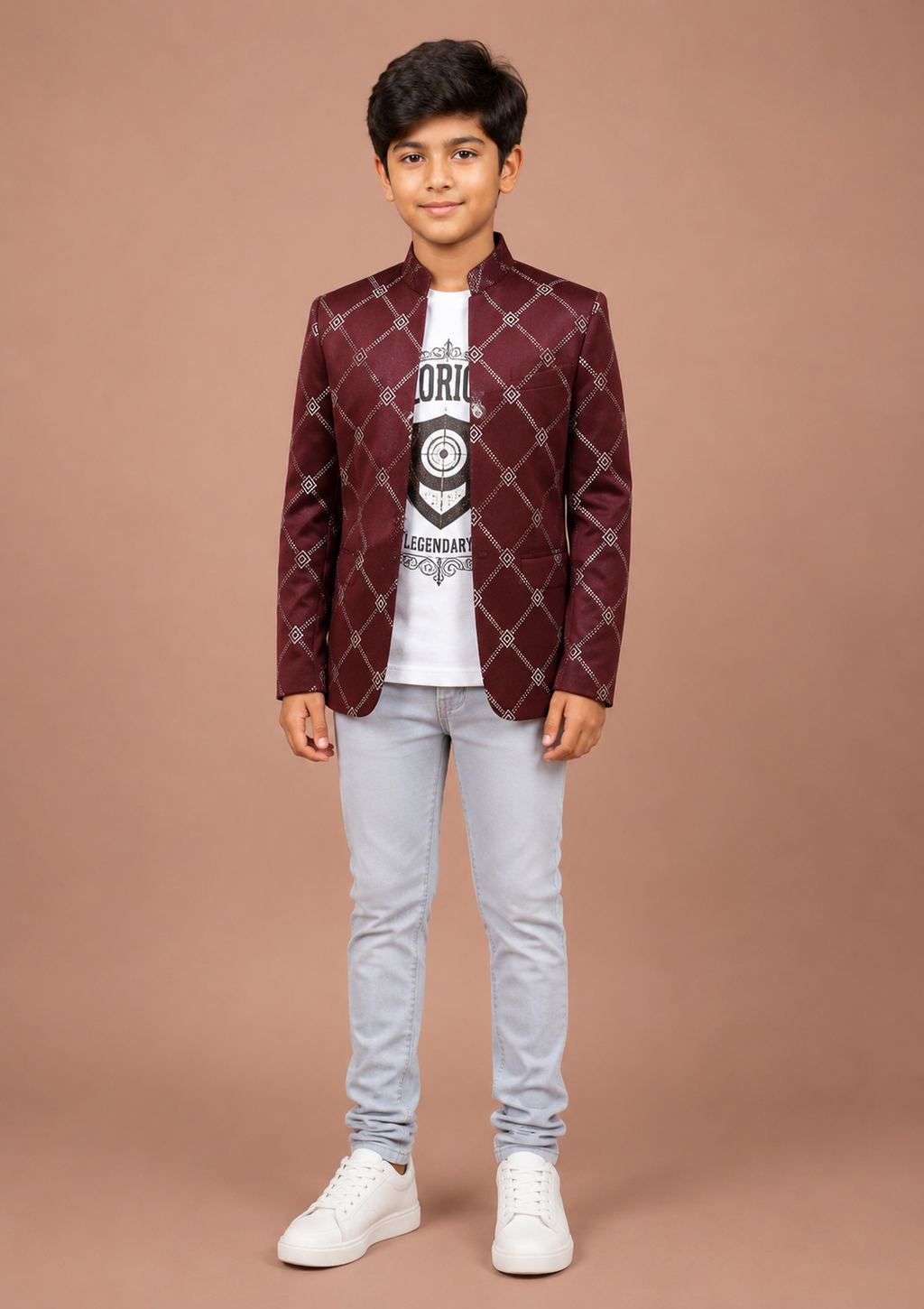 Boys Maroon 3-Piece Casual Blazer Set