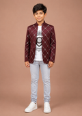 Boys Maroon 3-Piece Casual Blazer Set