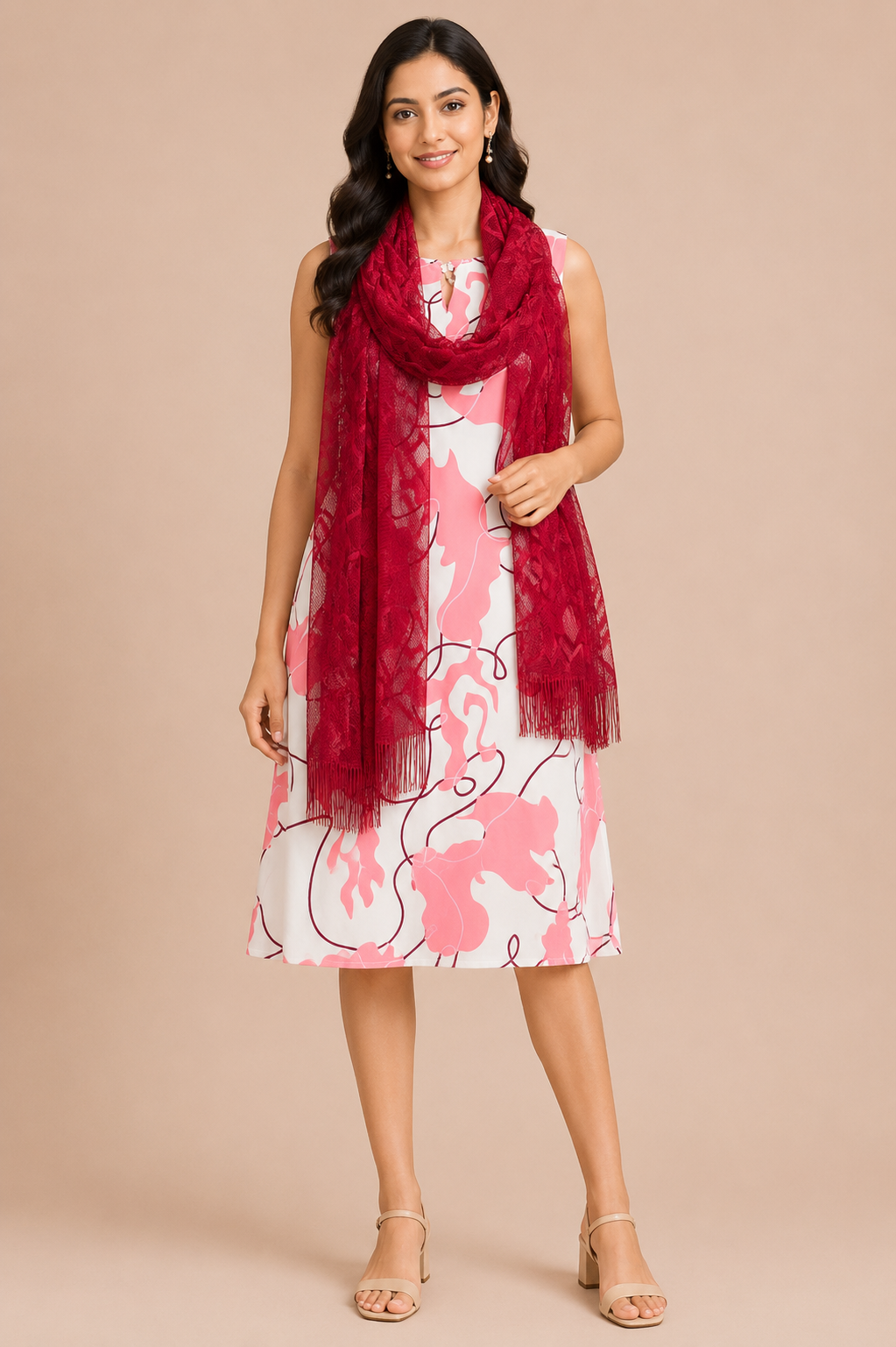 Women's Maroon Netted Stole