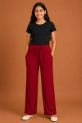 Girls Maroon Cotton Relaxed Fit Palazzo Pant