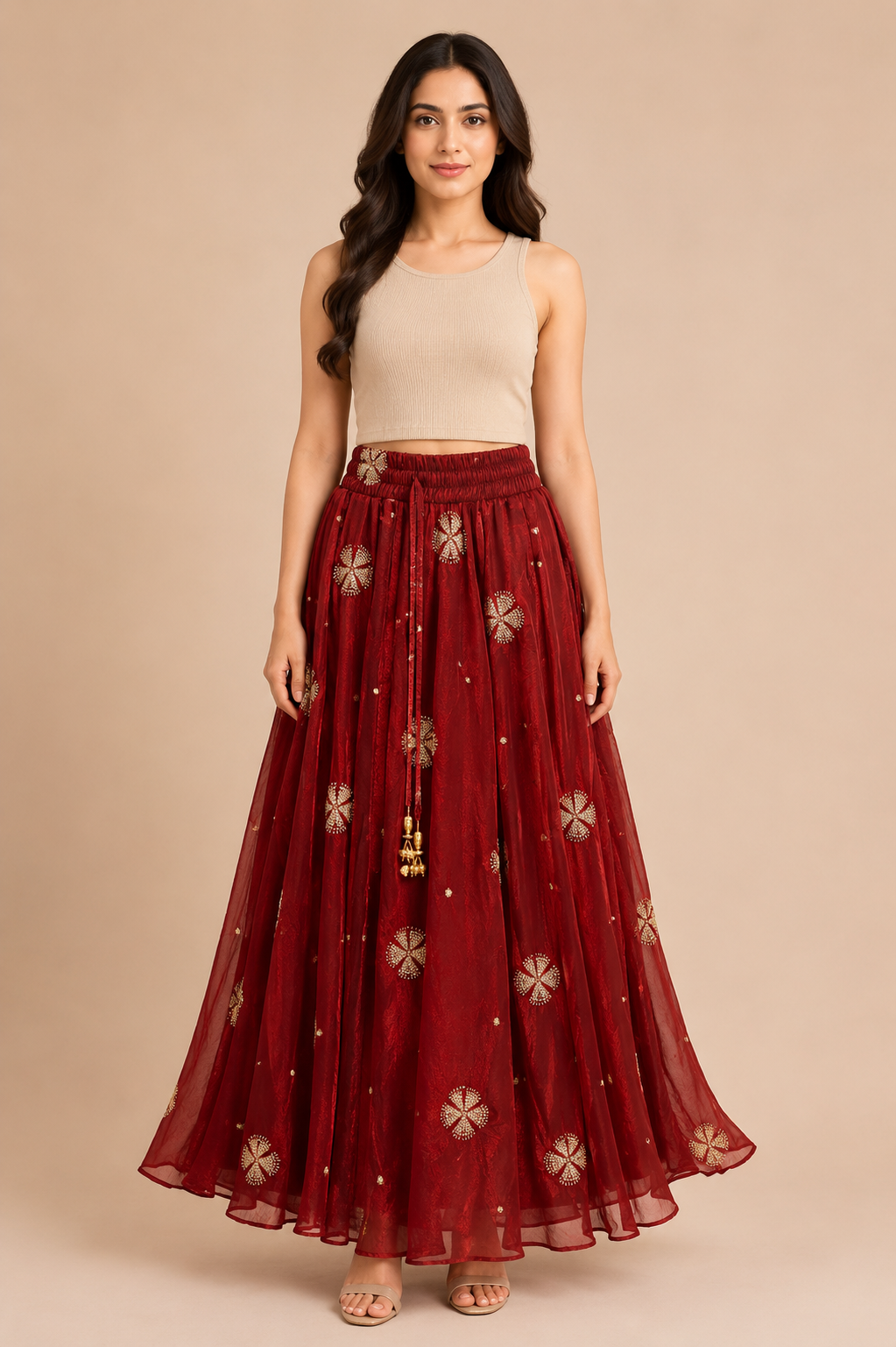 Women's Maroon Maxi Western Skirt