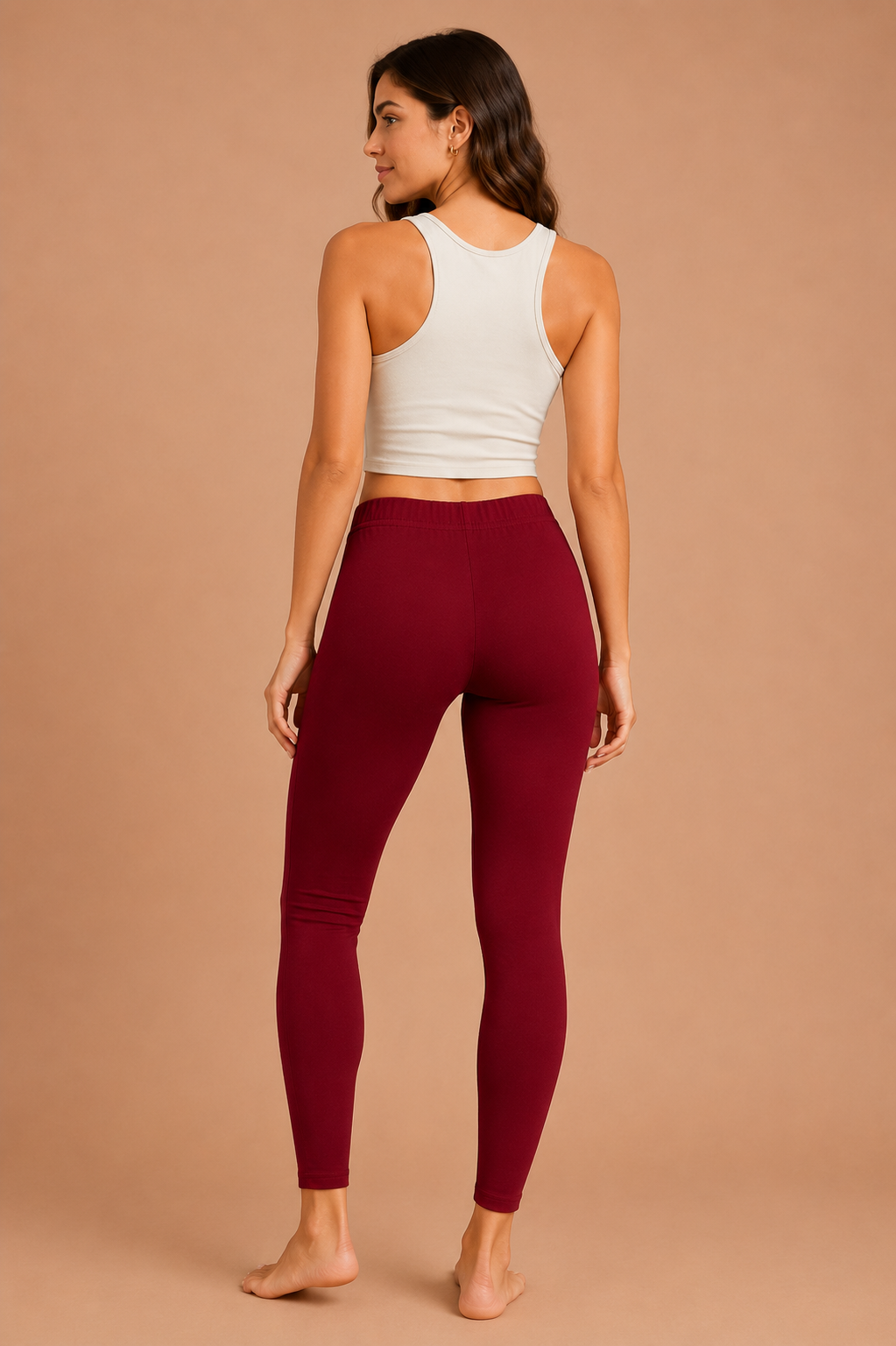 Women's Maroon Cotton Ankle Leggings